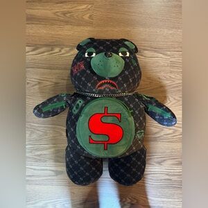 Sprayground Black Gray Plush with Red Logo Patch